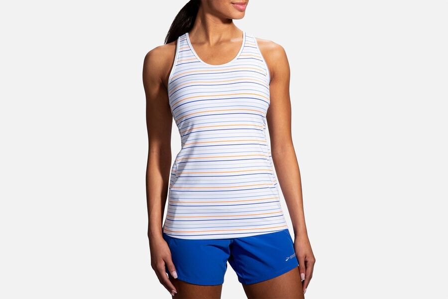 Womens Brooks Pick-Up Tank Tops White Multi Stripe | 486531-CWQ